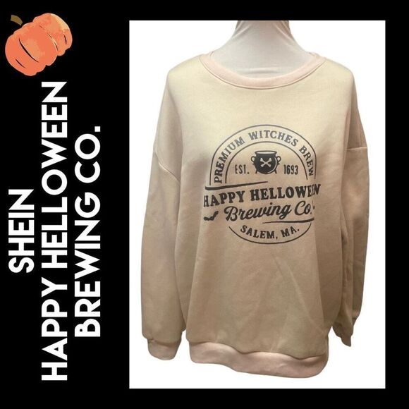 SHEIN Happy Helloween Crewneck Cream Colored Sweatshirt Size 2XL-NWOT - Picture 1 of 8
